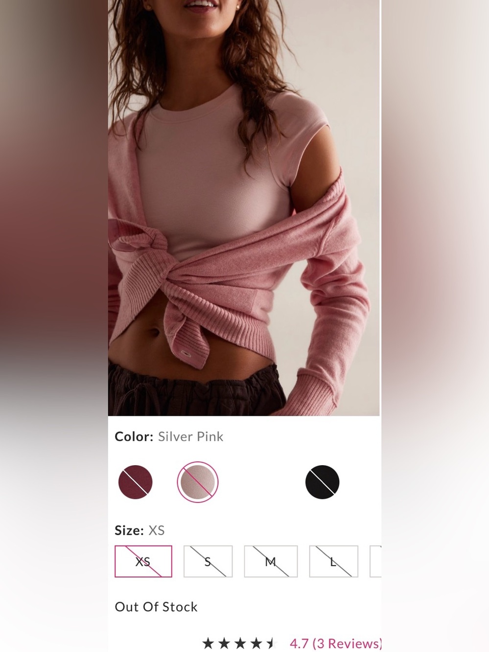 Intimately by Free People ~ Just Friends Crop ~ XS ~ Color: Silver Pink ~ NWT** - Picture 10 of 14